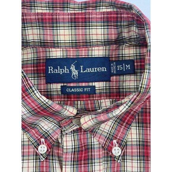 Ralph Lauren Men's Classic Fit Red Plaid Long Sleeve Button Down Shirt Sz 15/M - Picture 2 of 12